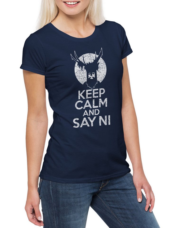 Urban Backwoods Print-Shirt Keep Calm And Say Ni Damen T-Shirt Monty Of Python The Holy Grail (1-tlg) Knights Ritter der Kokosnuß von Urban Backwoods