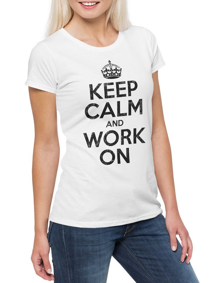 Urban Backwoods Print-Shirt Keep Calm And Work On Damen T-Shirt Arbeiter Handwerker Mechaniker (1-tlg) Pump Body Building Gym von Urban Backwoods