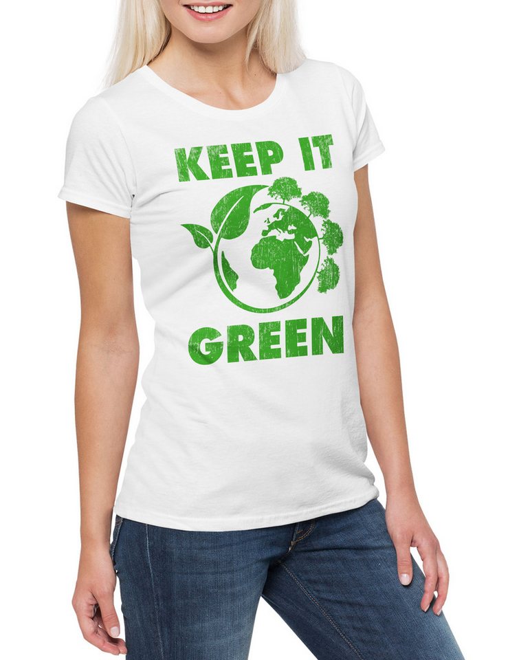 Urban Backwoods Print-Shirt Keep It Green Damen T-Shirt Umweltschutz Save The World Green Energy (1-tlg) Animal Welfare Protect Protection von Urban Backwoods