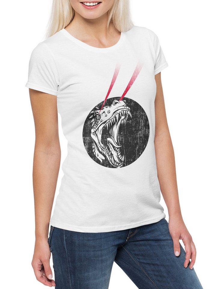 Urban Backwoods Print-Shirt Laser T-Rex Damen T-Shirt Dino Cyborg Skull Schädel Dinosaurier (1-tlg) Dinosaur Robot Tyrannosaurus Rex von Urban Backwoods