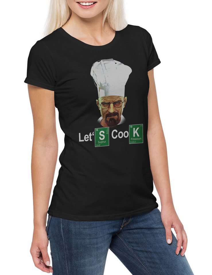 Urban Backwoods Print-Shirt Let's Cook Chef Damen T-Shirt Breaking Walter Heisenberg Mr White Bad (1-tlg) Los Pollos Pinkman Hermanos von Urban Backwoods