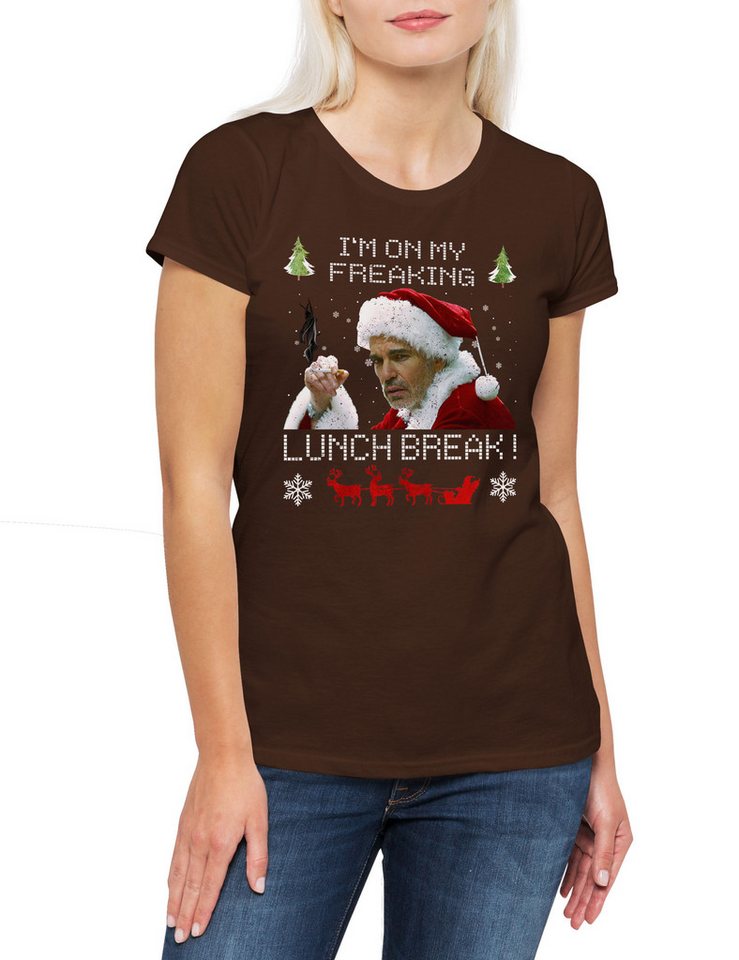 Urban Backwoods Print-Shirt Lunch Break Damen T-Shirt X-Mas Bad Weihnachtsmann Merry Christmas (1-tlg) Santa Movie Claus Nikolaus von Urban Backwoods