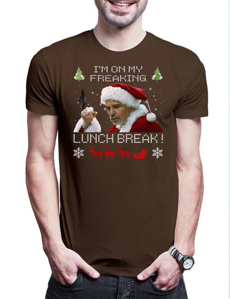 Urban Backwoods Print-Shirt Lunch Break Herren T-Shirt X-Mas Bad Weihnachtsmann Merry Christmas (1-tlg) Santa Movie Claus Nikolaus von Urban Backwoods