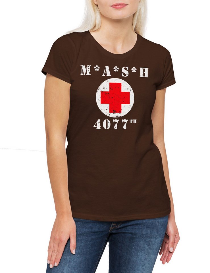 Urban Backwoods Print-Shirt MASH Logo Damen T-Shirt 4077th M.A.S.H. Army Symbol TV Doctors Series (1-tlg) Serie Larry Gelbart Mobile von Urban Backwoods