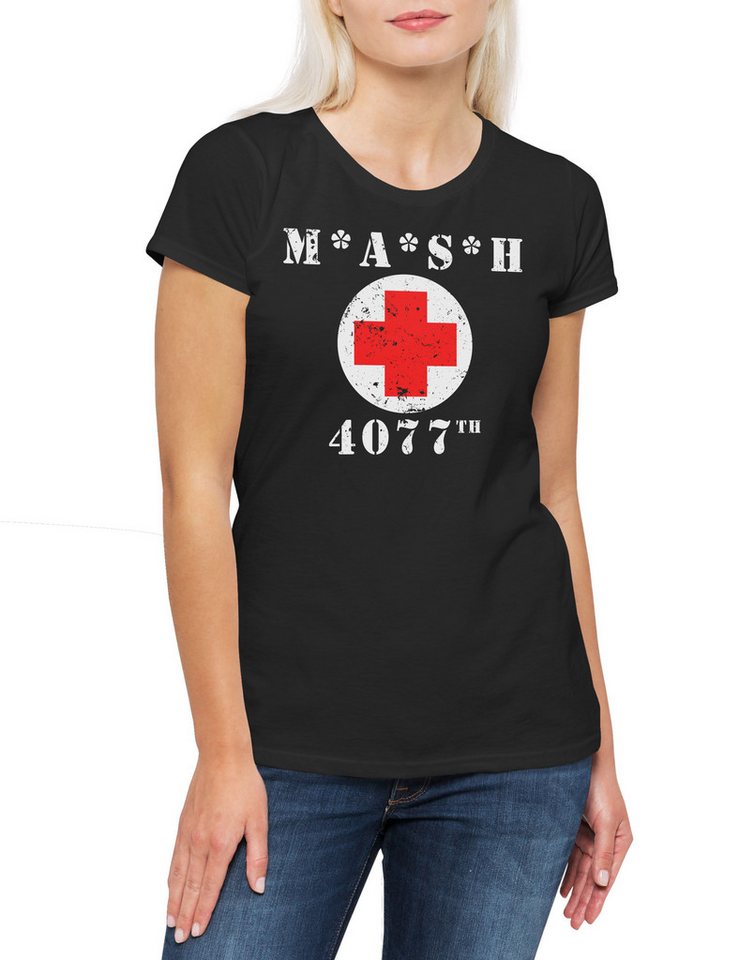 Urban Backwoods Print-Shirt MASH Logo Damen T-Shirt 4077th M.A.S.H. Army Symbol TV Doctors Series (1-tlg) Serie Larry Gelbart Mobile von Urban Backwoods