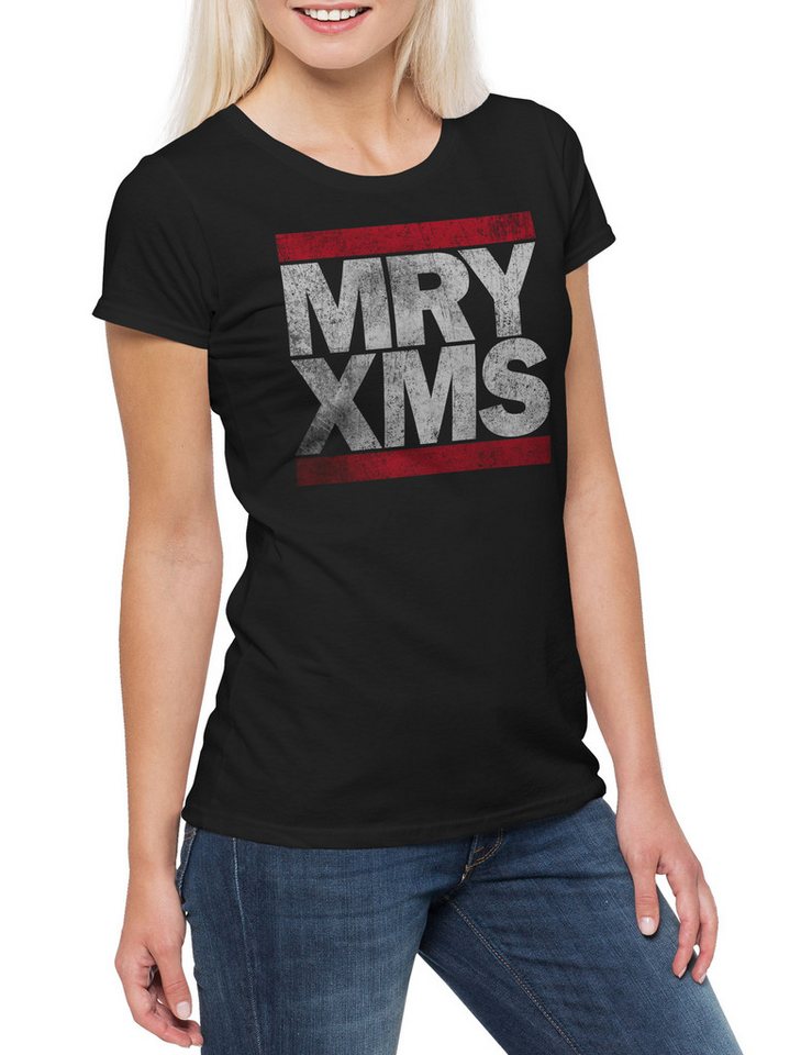 Urban Backwoods Print-Shirt MRY XMS Damen T-Shirt Merry Xmas Christmas Weihnachten Advent Buon (1-tlg) Natale Feliz Navidad von Urban Backwoods