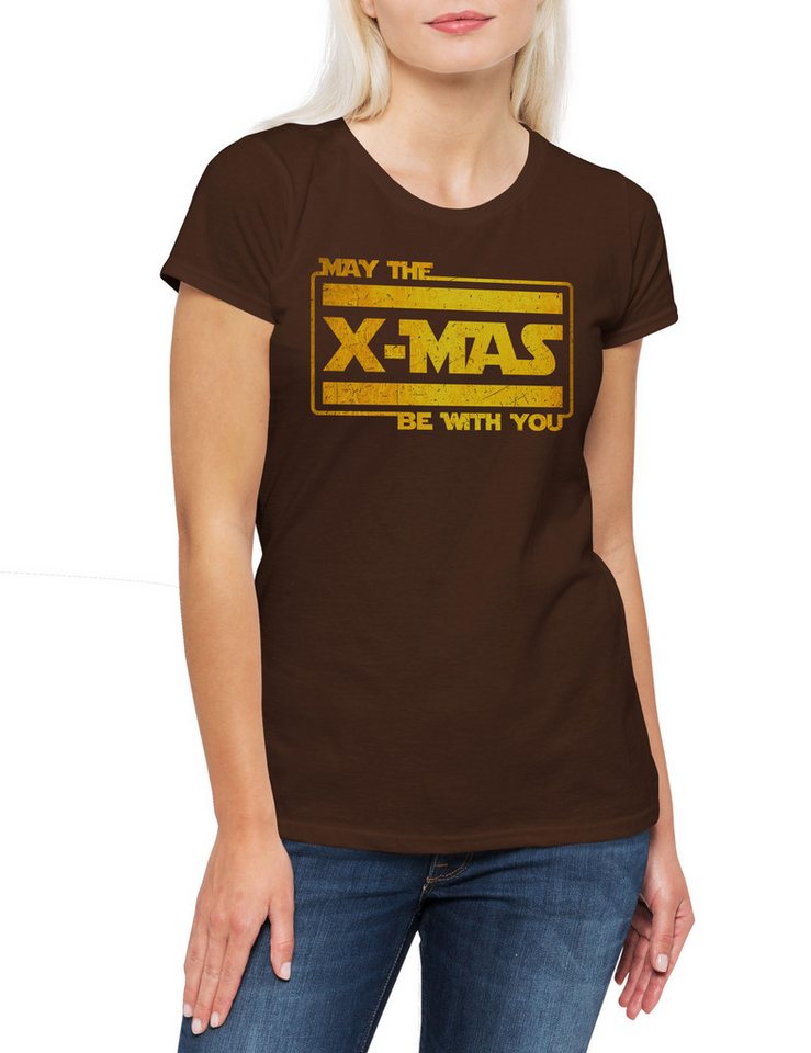 Urban Backwoods Print-Shirt May The X-mas Be With You Damen T-Shirt Wars Force Merry Holy (1-tlg) Christmas Star Santa Vader von Urban Backwoods