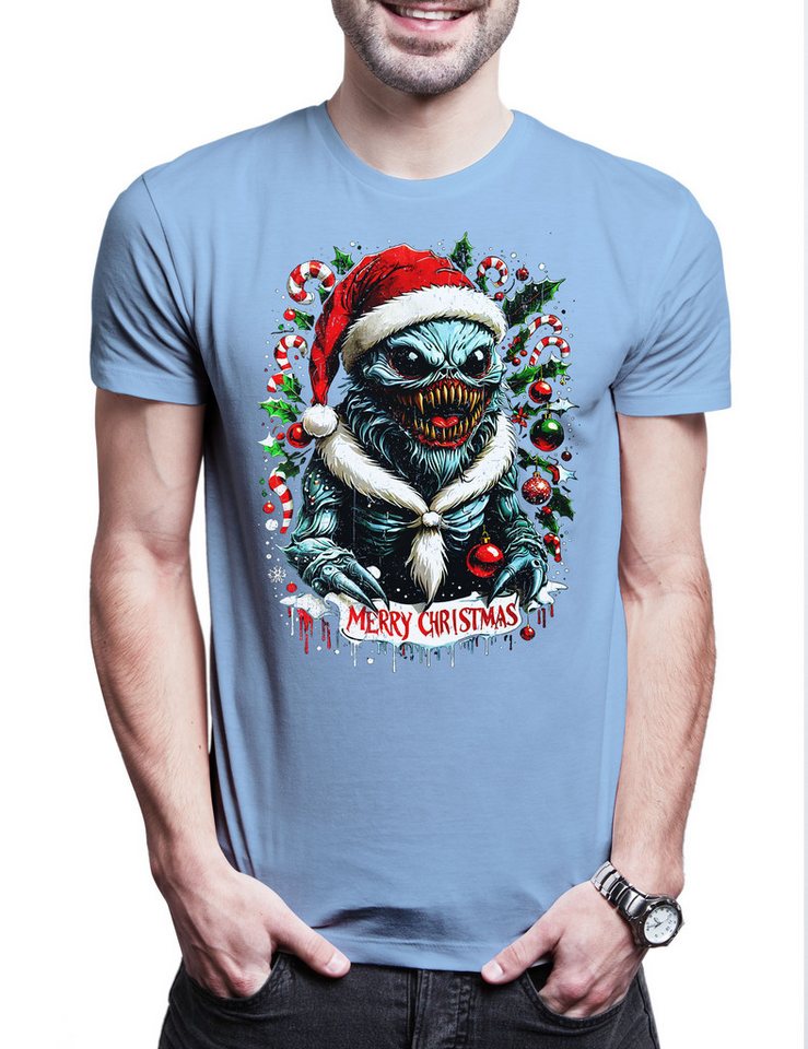 Urban Backwoods Print-Shirt Merry Christmas Monster Herren T-Shirt Happy Santa X-Mas Claus Critter (1-tlg) Weihnachten Critters Sci-Fi Weihnachtsmann von Urban Backwoods