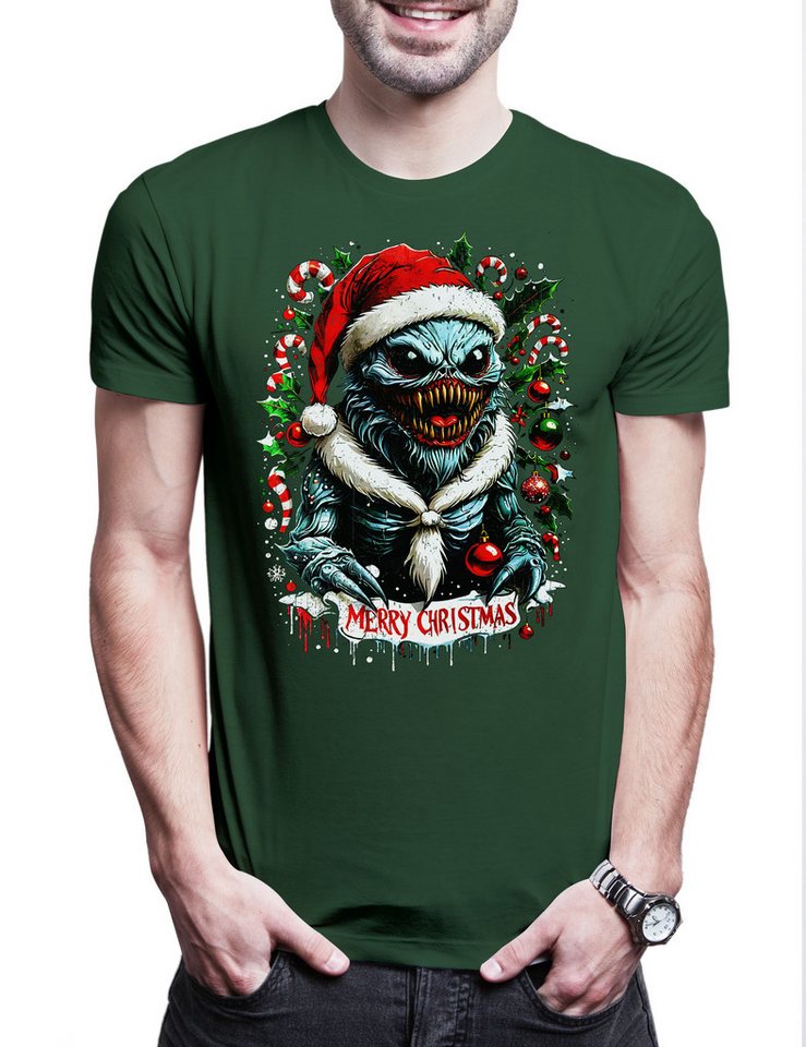 Urban Backwoods Print-Shirt Merry Christmas Monster Herren T-Shirt Happy Santa X-Mas Claus Critter (1-tlg) Weihnachten Critters Sci-Fi Weihnachtsmann von Urban Backwoods