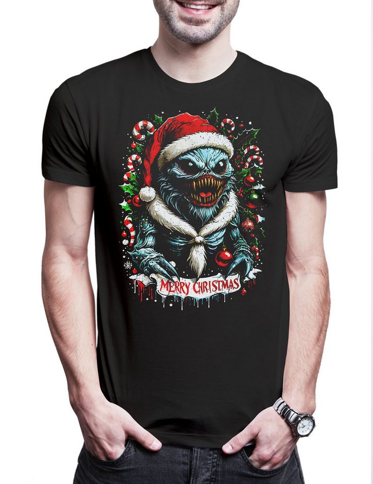 Urban Backwoods Print-Shirt Merry Christmas Monster Herren T-Shirt Happy Santa X-Mas Claus Critter (1-tlg) Weihnachten Critters Sci-Fi Weihnachtsmann von Urban Backwoods