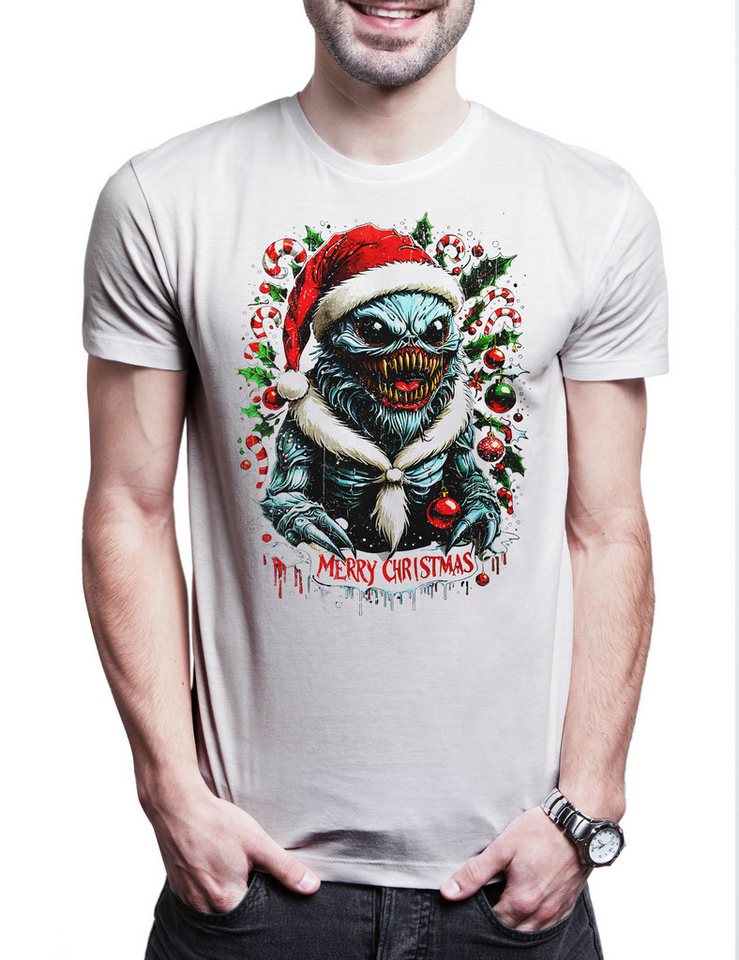Urban Backwoods Print-Shirt Merry Christmas Monster Herren T-Shirt Happy Santa X-Mas Claus Critter (1-tlg) Weihnachten Critters Sci-Fi Weihnachtsmann von Urban Backwoods