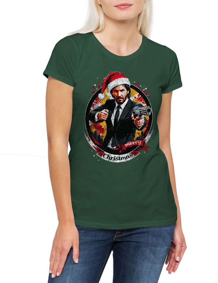 Urban Backwoods Print-Shirt Merry John Christmas Damen T-Shirt Happy Santa X-Mas Claus Wick (1-tlg) Weihnachten Weihnachtsmann Nikolaus Winston von Urban Backwoods
