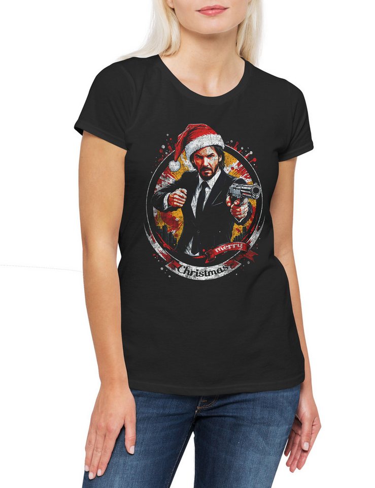 Urban Backwoods Print-Shirt Merry John Christmas Damen T-Shirt Happy Santa X-Mas Claus Wick (1-tlg) Weihnachten Weihnachtsmann Nikolaus Winston von Urban Backwoods