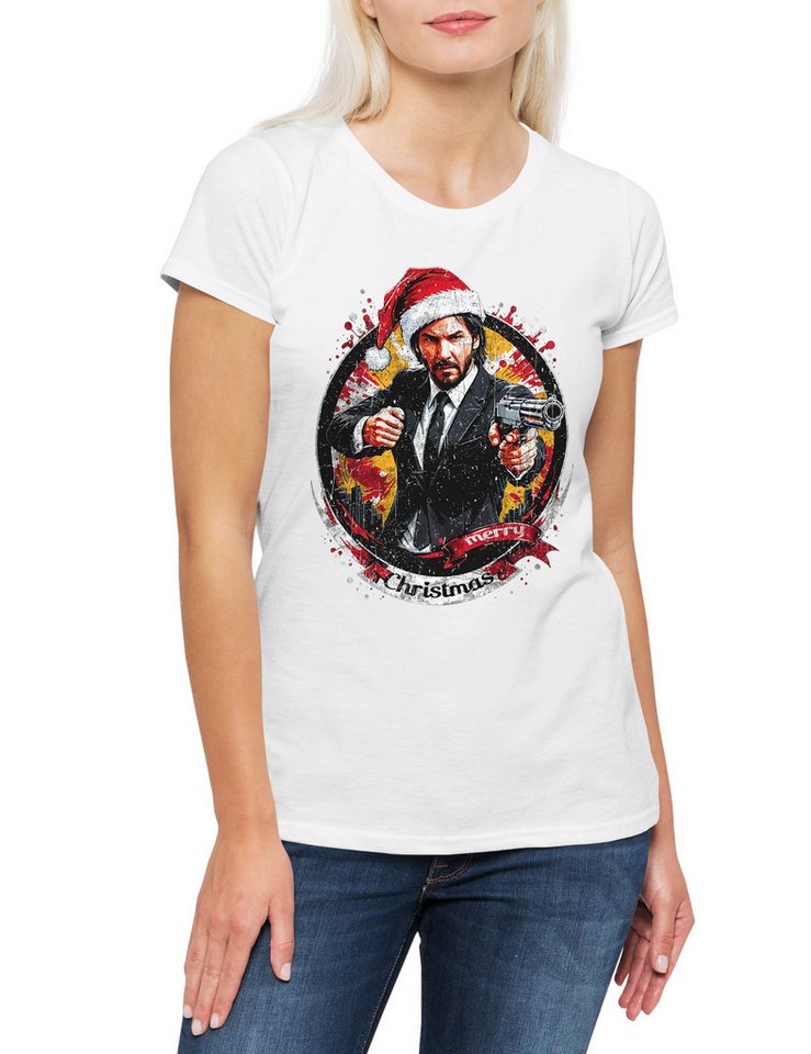 Urban Backwoods Print-Shirt Merry John Christmas Damen T-Shirt Happy Santa X-Mas Claus Wick (1-tlg) Weihnachten Weihnachtsmann Nikolaus Winston von Urban Backwoods