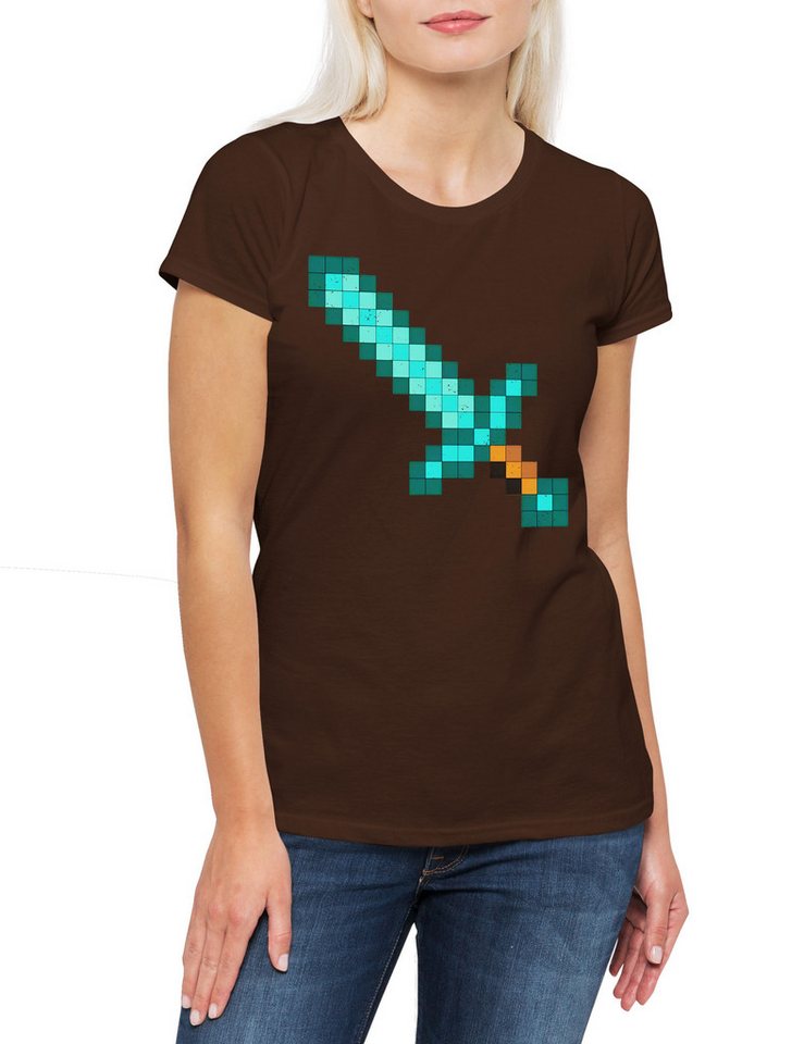 Urban Backwoods Print-Shirt Mine Sword Damen T-Shirt Games Gaming Craft Nerd Freak Crafting Fan (1-tlg) Game Geek Nerd Creeper von Urban Backwoods