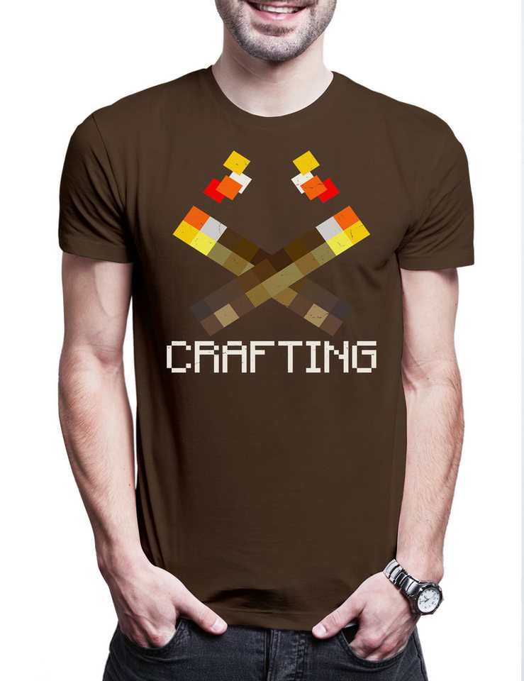 Urban Backwoods Print-Shirt Mine Torches Herren T-Shirt Games Gaming Craft Nerd Freak Crafting Fan (1-tlg) Game Geek Nerd Creeper von Urban Backwoods