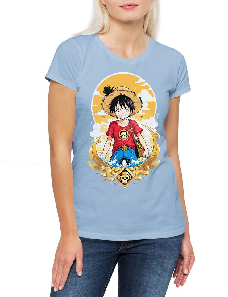 Urban Backwoods Print-Shirt Monkey Ruffy Logo Damen T-Shirt One Pirate Adventure Anime Piece D (1-tlg) Luffy Treasure Pirates Series von Urban Backwoods