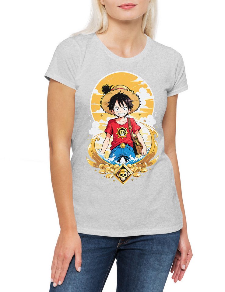 Urban Backwoods Print-Shirt Monkey Ruffy Logo Damen T-Shirt One Pirate Adventure Anime Piece D (1-tlg) Luffy Treasure Pirates Series von Urban Backwoods