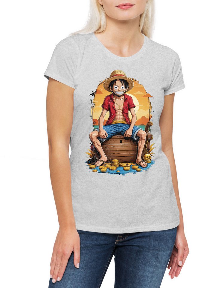 Urban Backwoods Print-Shirt Monkey Smile Ruffy Damen T-Shirt One Pirate Adventure Anime Piece D (1-tlg) Luffy Treasure Pirates Series von Urban Backwoods