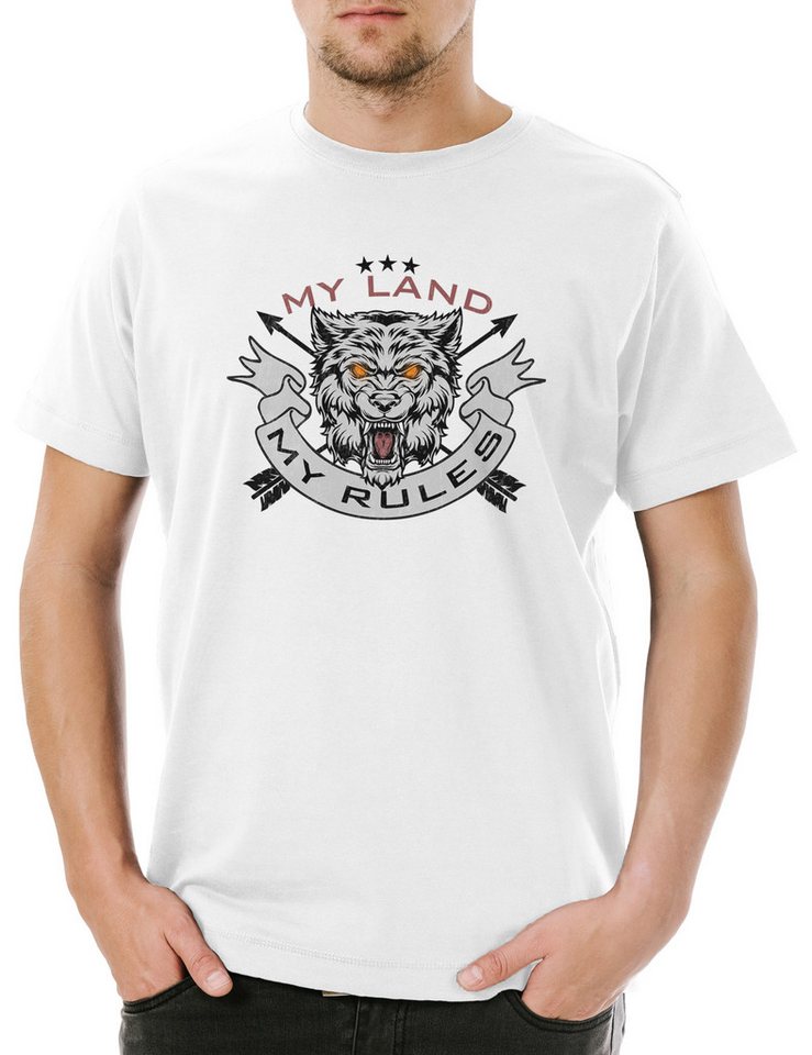 Urban Backwoods Print-Shirt My Land My Rules Wolf Herren T-Shirt Chef Boss Häuptling Vater Gesetz (1-tlg) Papa Chief Rudel Fun von Urban Backwoods