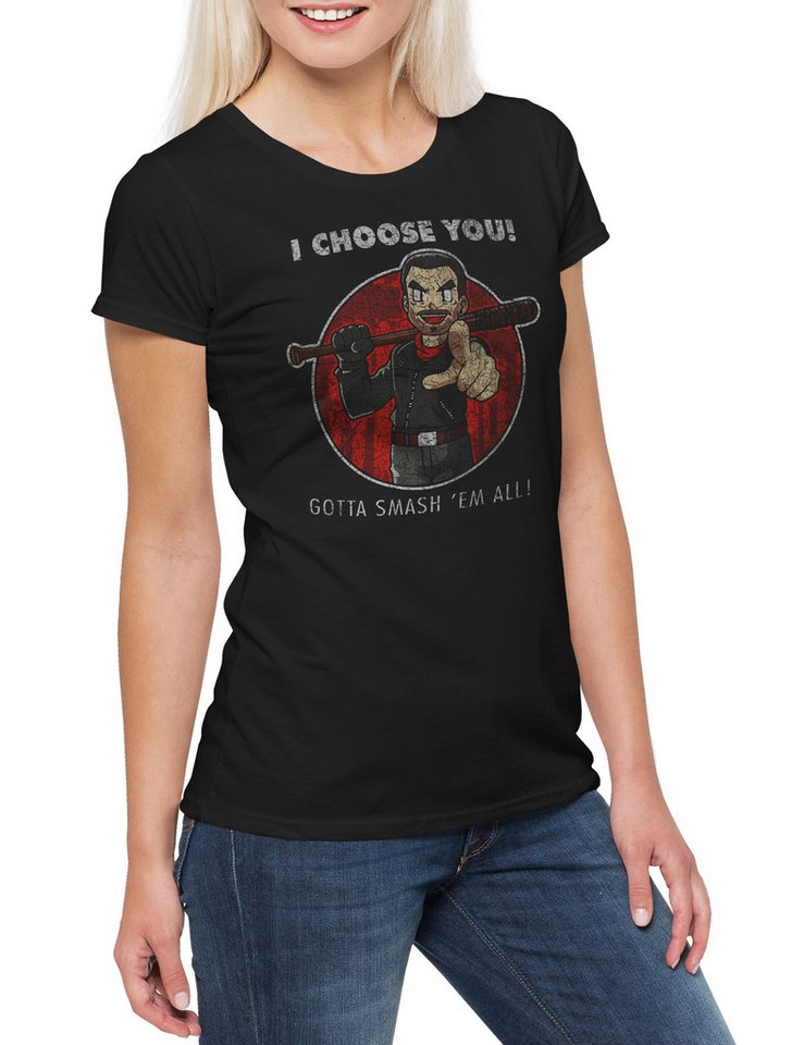 Urban Backwoods Print-Shirt Negan Choose You Damen T-Shirt Walking Zombie Walkers Dead Lucille (1-tlg) Baseballschläger Horror Series Living von Urban Backwoods