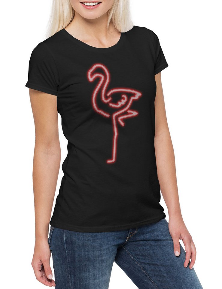 Urban Backwoods Print-Shirt Neon Flamingo Damen T-Shirt Herz Love Liebe Unicorn Vogel Einhorn (1-tlg) Prinzessin Princess Flamingos Animal von Urban Backwoods