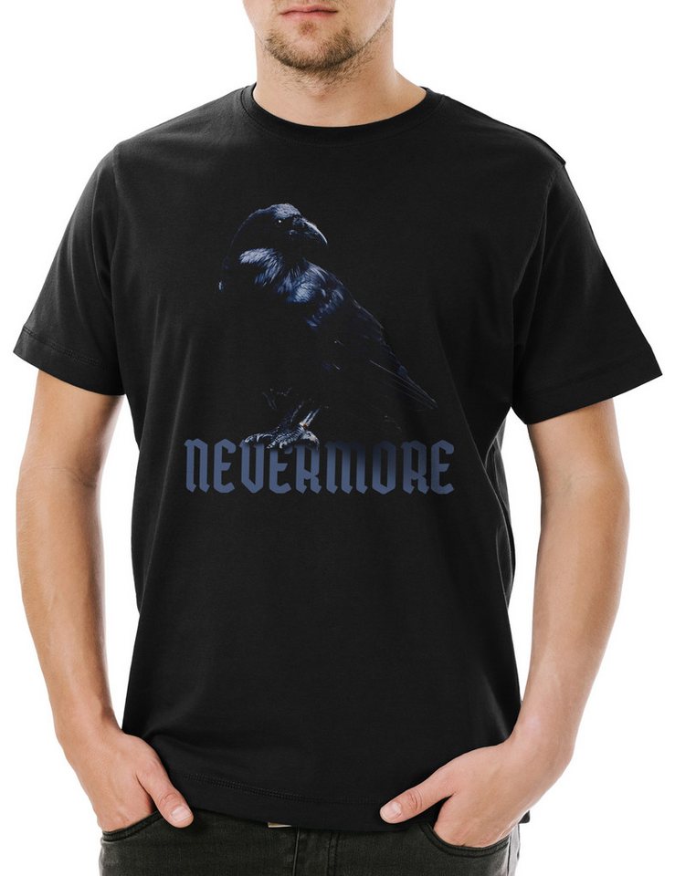 Urban Backwoods Print-Shirt Nevermore Raven Herren T-Shirt Edgar Portrait Allan Allen Symbol Poe (1-tlg) Rabe Nimmermehr Horror Autor von Urban Backwoods