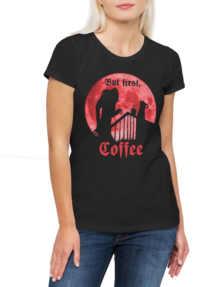 Urban Backwoods Print-Shirt Nosferatu Coffee Damen T-Shirt Vampir Vampire Kinski Schreck Horror (1-tlg) Murnau Lugosi Kaffee Movie von Urban Backwoods