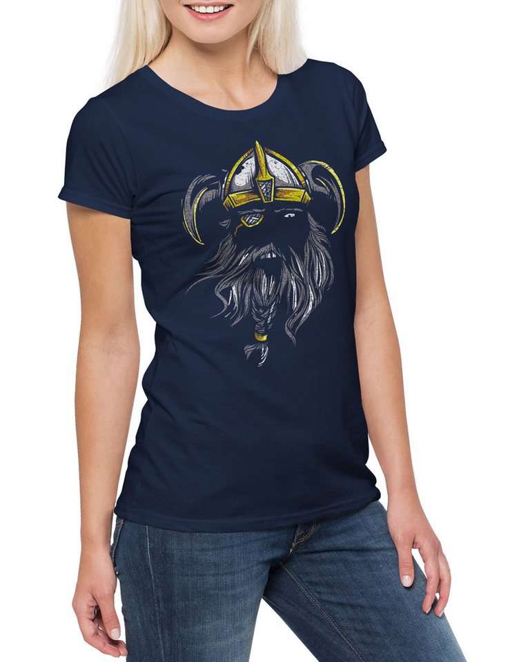 Urban Backwoods Print-Shirt Odin Face Damen T-Shirt Berserk Berserker Odhin Vikings Wikinger Thor (1-tlg) Walhalla Midgard Asgard Berserk von Urban Backwoods