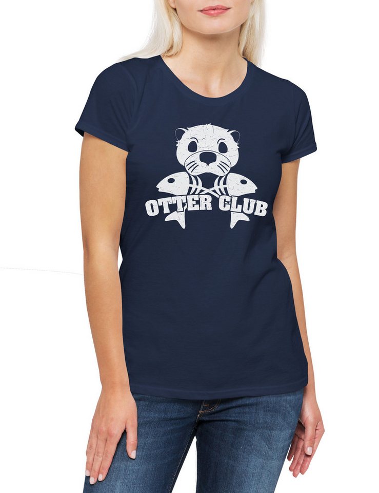 Urban Backwoods Print-Shirt Otter Club Damen T-Shirt Patch Biker MC Wildlife lontra Nutria (1-tlg) Fischotter Seeotter Viral Meme von Urban Backwoods