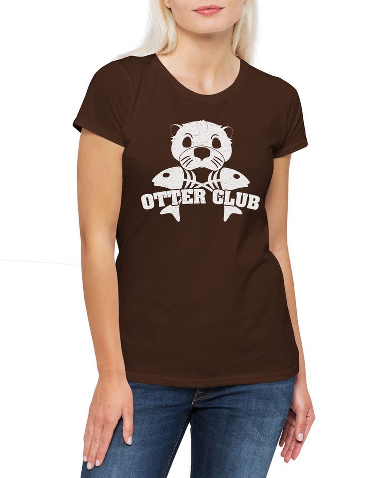 Urban Backwoods Print-Shirt Otter Club Damen T-Shirt Patch Biker MC Wildlife lontra Nutria (1-tlg) Fischotter Seeotter Viral Meme von Urban Backwoods