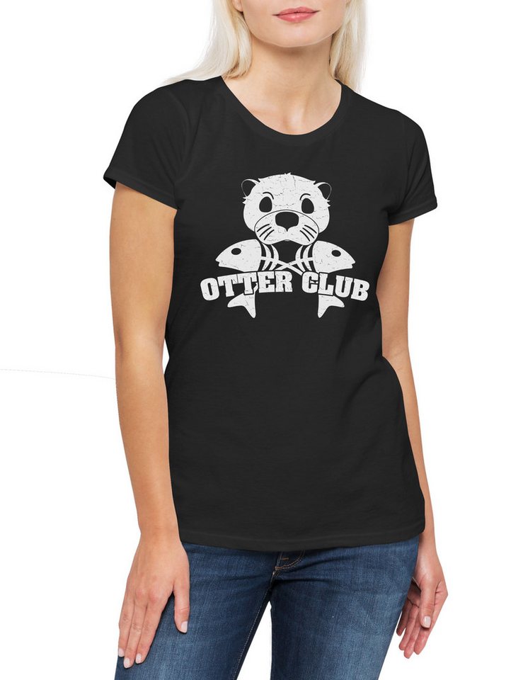 Urban Backwoods Print-Shirt Otter Club Damen T-Shirt Patch Biker MC Wildlife lontra Nutria (1-tlg) Fischotter Seeotter Viral Meme von Urban Backwoods