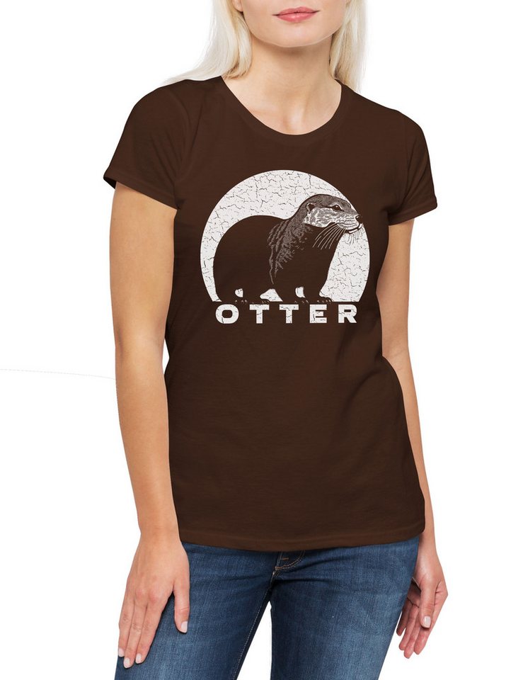 Urban Backwoods Print-Shirt Otter E Damen T-Shirt Retro Wildlife lontra Nutria Fischotter Seeotter (1-tlg) Viral Meme Flussotter Tier von Urban Backwoods