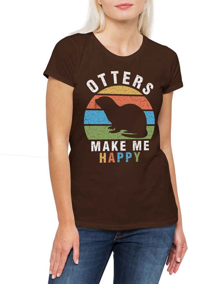 Urban Backwoods Print-Shirt Otters Make Me Happy Damen T-Shirt Liebe Paar Couple Wildlife lontra (1-tlg) Nutria Fischotter Seeotter Viral von Urban Backwoods