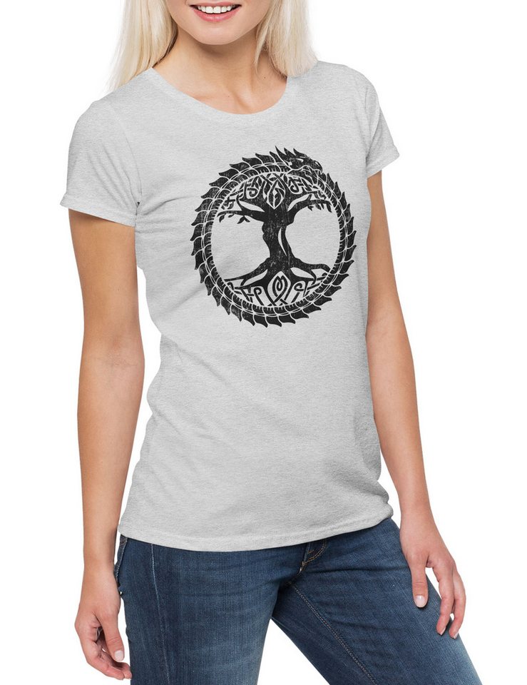 Urban Backwoods Print-Shirt Ouroboros Yggdrasil Damen T-Shirt Celtic Irminsul Tree Loki of Life (1-tlg) Thor Snake Weltenbaum Wikinger von Urban Backwoods