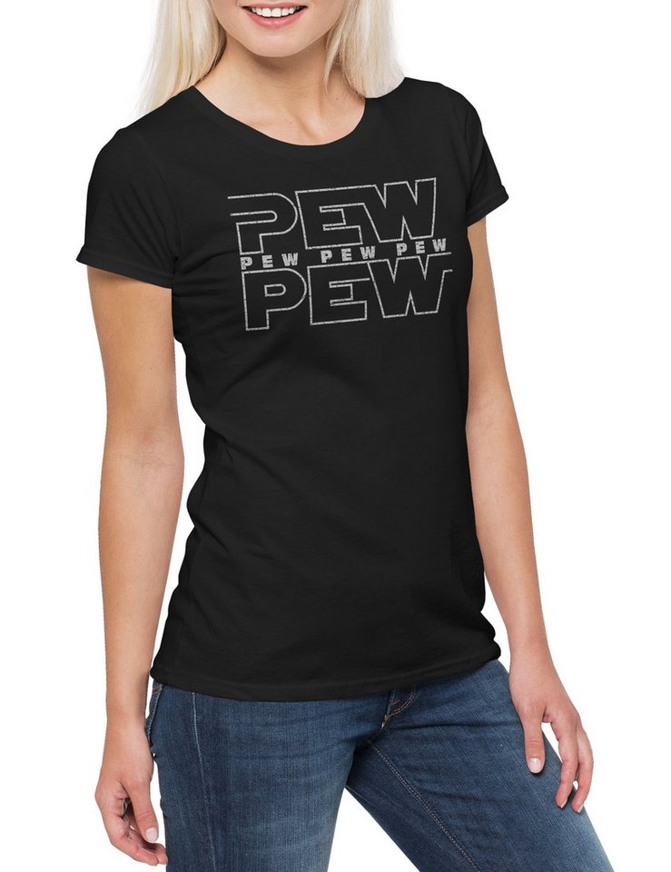 Urban Backwoods Print-Shirt Pew Pew Damen T-Shirt Wars Solo X Red Star Krieg Allianz Sterne Han (1-tlg) Imperium Five Wars Sterne von Urban Backwoods
