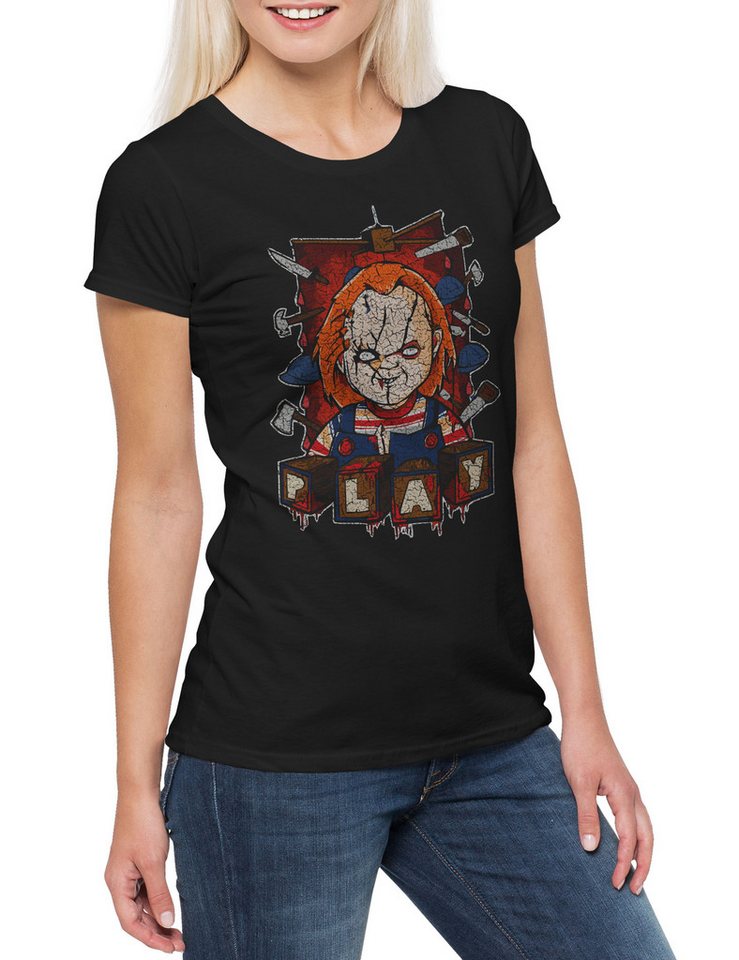 Urban Backwoods Print-Shirt Play Doll Damen T-Shirt Halloween Blood Bloody Chucky Child's Blut (1-tlg) Horror Mörderpuppe Splatter Gore von Urban Backwoods