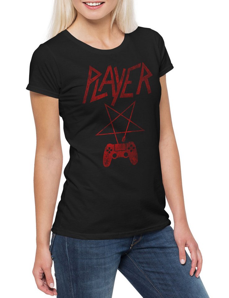 Urban Backwoods Print-Shirt Player P Damen T-Shirt Pentagramm Logo Pentacle Slayer Gamer Gaming (1-tlg) Controller Trash Metal Band von Urban Backwoods