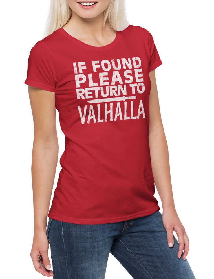 Urban Backwoods Print-Shirt Please Return to Valhalla Damen T-Shirt Fenris Walhalla Odhin Wikinger (1-tlg) Vikings Wotan Thor Loki von Urban Backwoods