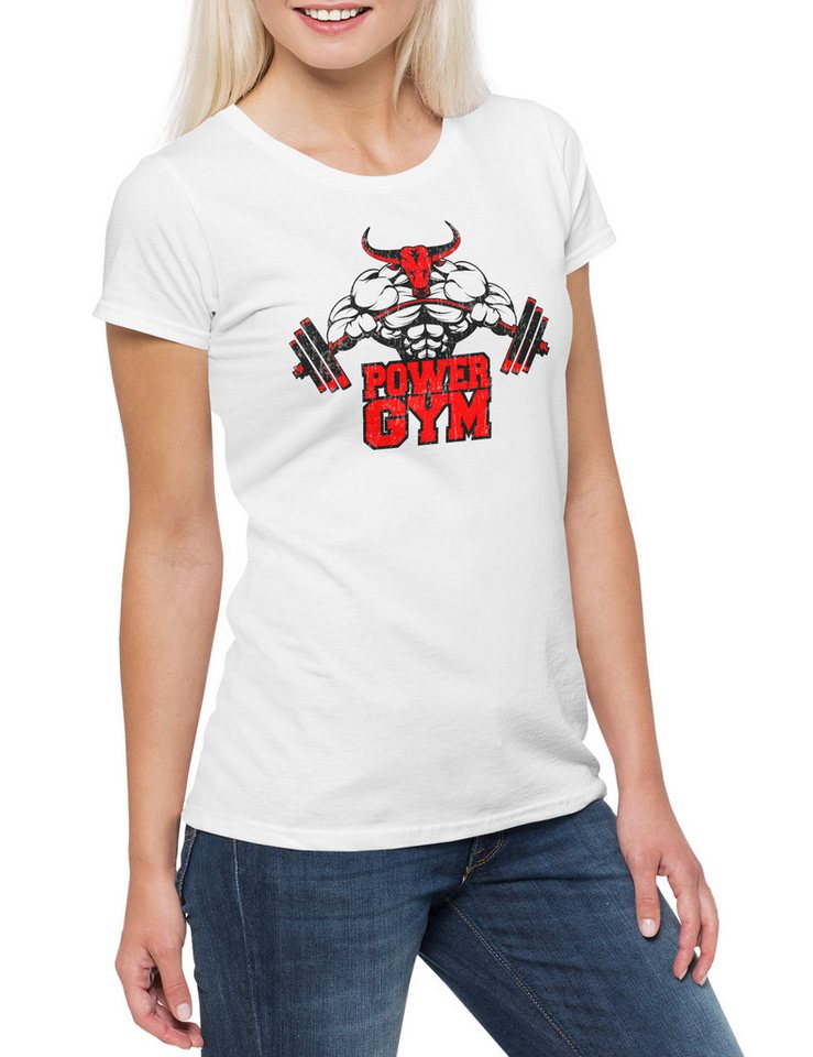 Urban Backwoods Print-Shirt Power Gym Bull Damen T-Shirt Fitness Sports Bulle Stier Muscles Pump (1-tlg) Training Muskeln Body Building von Urban Backwoods
