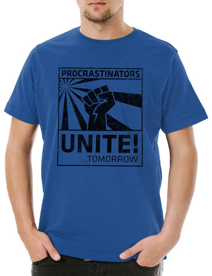 Urban Backwoods Print-Shirt Procrastinators Unite Herren T-Shirt Geek Nerd Raised Fist Rebellion (1-tlg) Demonstration Zauderer Entscheidungs Legastheniker von Urban Backwoods