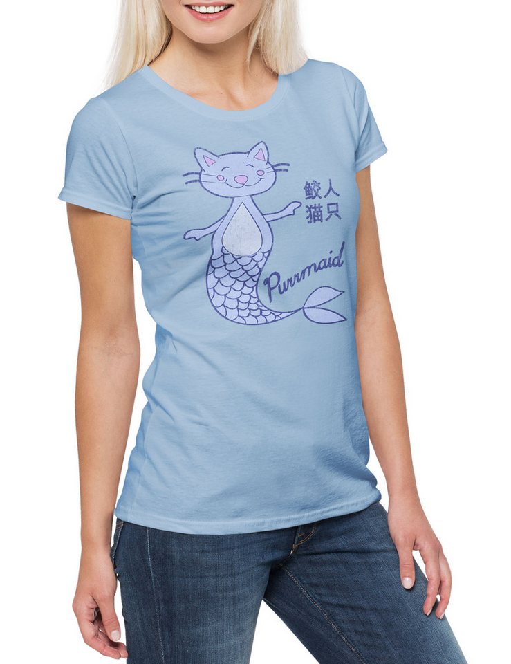 Urban Backwoods Print-Shirt Purrmaid Damen T-Shirt Cat Katze Liebe Cats Katzen Fun Sucht Süchtig (1-tlg) Love Chat Kitty Kitten von Urban Backwoods
