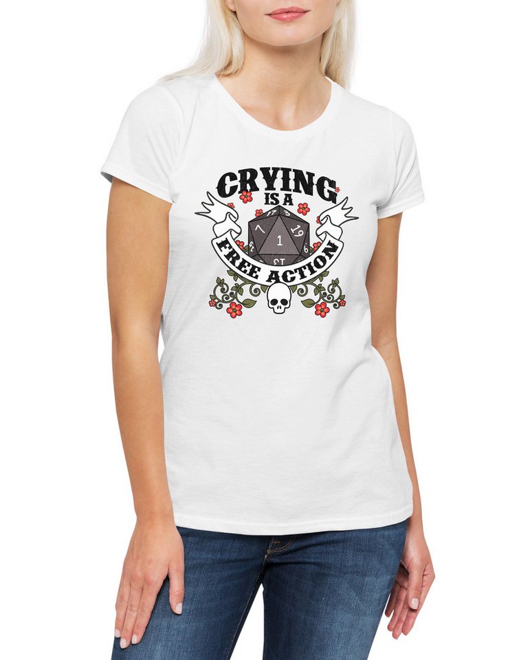 Urban Backwoods Print-Shirt RPG Crying Is A Free Action Damen T-Shirt Dices D&D Dungeons Würfel (1-tlg) Role Play Playing Dragons von Urban Backwoods