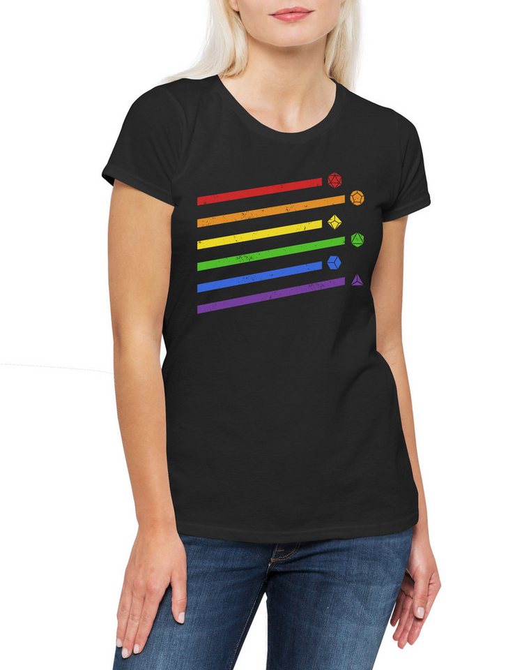 Urban Backwoods Print-Shirt RPG Dices Rainbow Damen T-Shirt Pen Paper Dungeons Würfel Dragons Role (1-tlg) Play Playing Rollenspieler von Urban Backwoods
