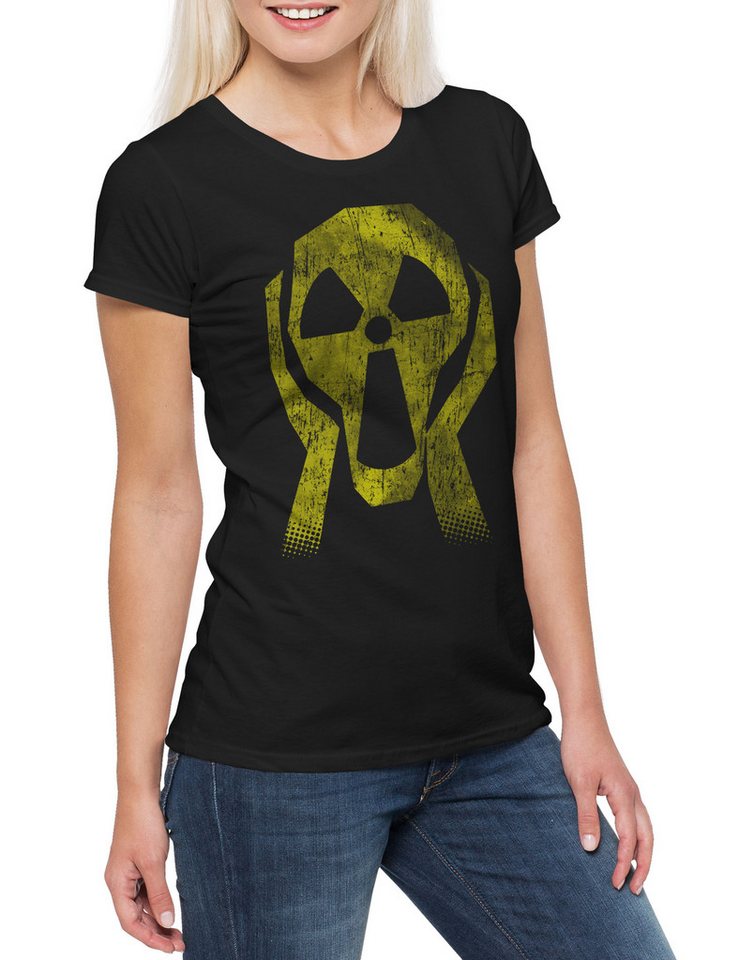 Urban Backwoods Print-Shirt Radioactive Face Damen T-Shirt Radiation Strahlung Logo Sign Atom (1-tlg) Caution Danger Sign Atomkraft von Urban Backwoods