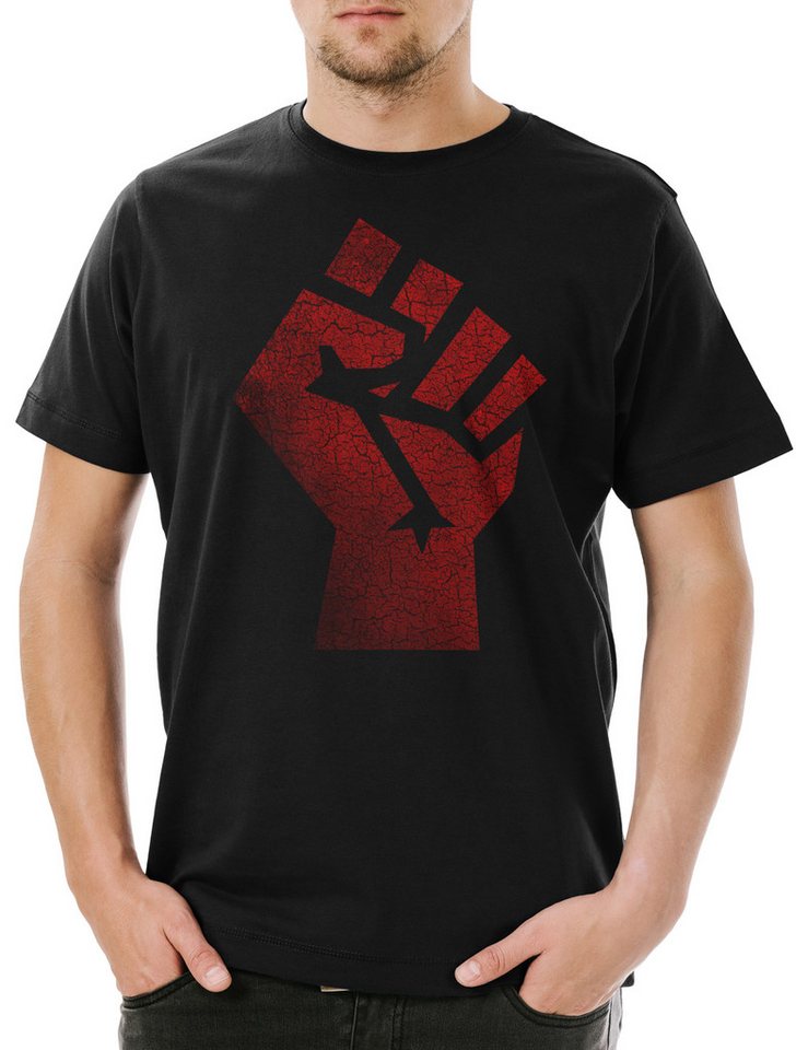 Urban Backwoods Print-Shirt Raised Fist Herren T-Shirt Red Clenched Faust Salute Unity Strength (1-tlg) Sign Rsistance Symbol Power von Urban Backwoods