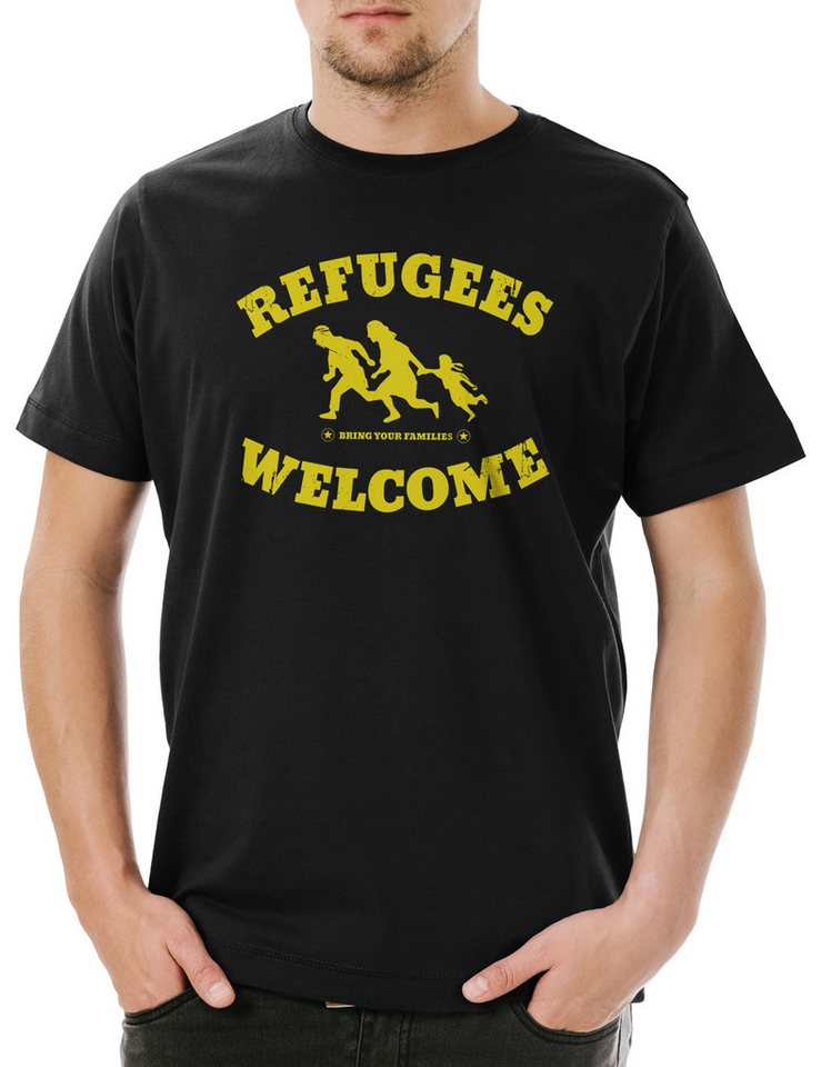 Urban Backwoods Print-Shirt Refugees Welcome Herren T-Shirt Demo Pro Willkommen Flüchtlinge Asyl (1-tlg) Links Linke Flüchtlingshilfe Geflüchtete von Urban Backwoods