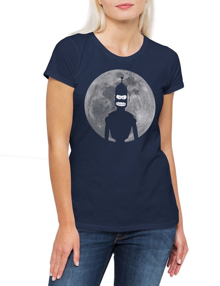 Urban Backwoods Print-Shirt Robot Moon II Damen T-Shirt Mond Cartoon Robot Bender Comic Bending (1-tlg) Rodriguez SN 2716057 Sitcom von Urban Backwoods