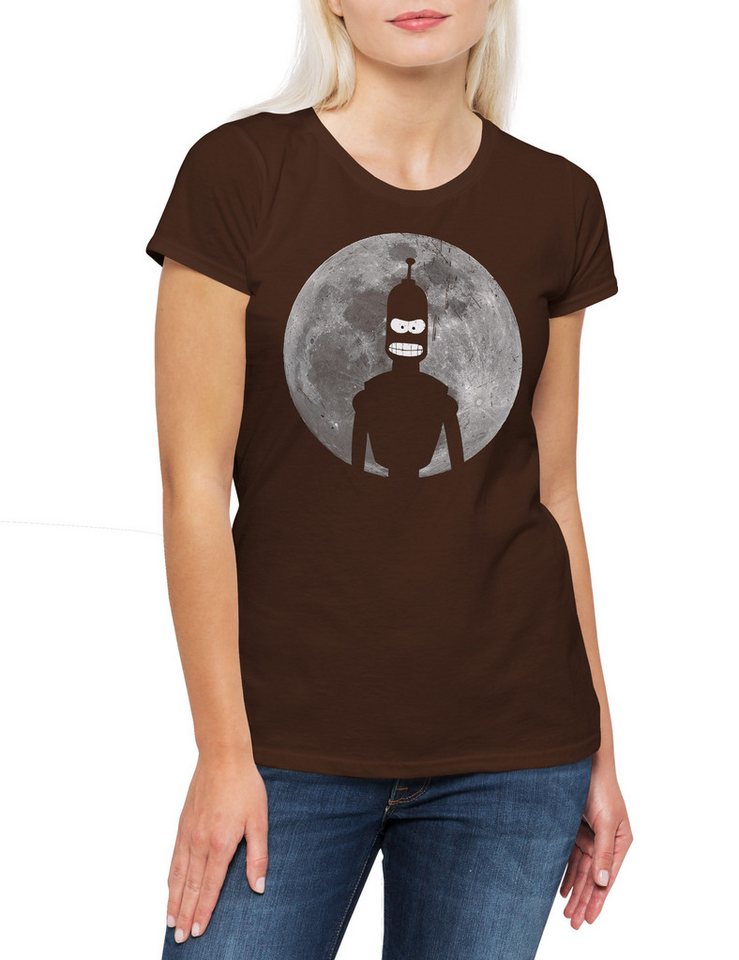 Urban Backwoods Print-Shirt Robot Moon II Damen T-Shirt Mond Cartoon Robot Bender Comic Bending (1-tlg) Rodriguez SN 2716057 Sitcom von Urban Backwoods