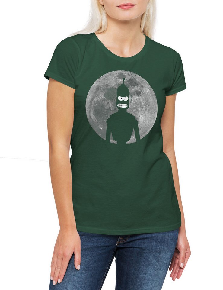 Urban Backwoods Print-Shirt Robot Moon II Damen T-Shirt Mond Cartoon Robot Bender Comic Bending (1-tlg) Rodriguez SN 2716057 Sitcom von Urban Backwoods